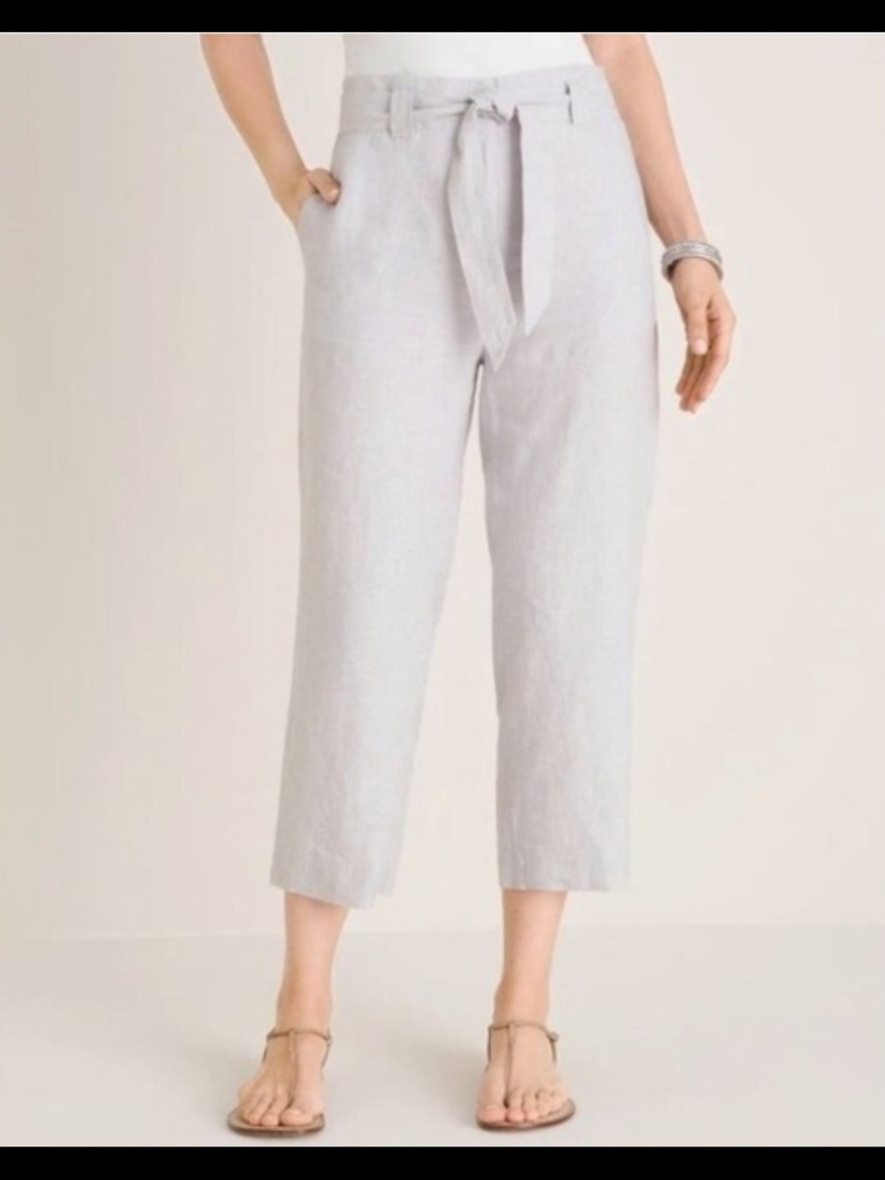 Chicos Women 100% Linen 2pc Set Button Up Shirt 2 Pant 2.5 Roll Up Sleeve Belted - Picture 11 of 13